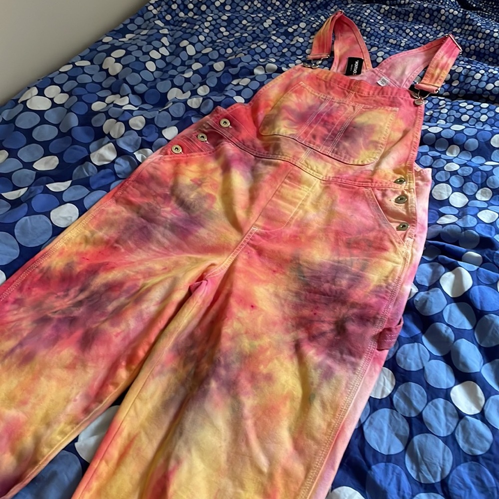custom utility denim overall EUC from ASOS tie dyed by hand